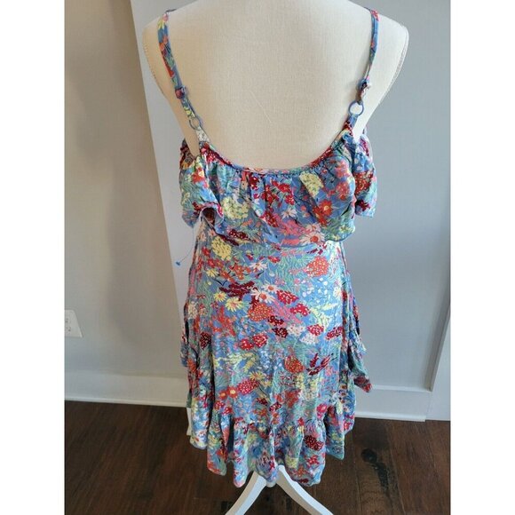 ABEL THE LABEL blue floral ruffle mini dress XS Spring Asymmetrical - Picture 3 of 4
